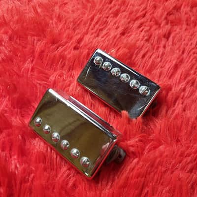 Unknown Brand Pair of Chrome Covered "Faux Buckers" Humbuckers - Possibly 1970's - 2000's - 2.98K and 3.06K - Ceramic Magnet - 49.5mm Pole Spacing - Possibly From Japan MIJ image 1