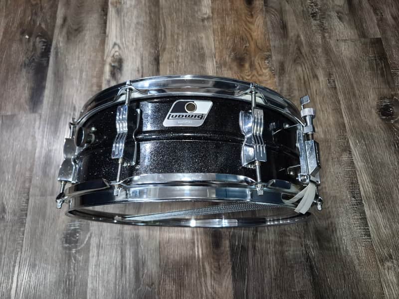 Ludwig LM404 Acrolite 5x14" Aluminum Snare Drum Black/White Badge Black Galaxy image 1