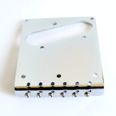 Chrome Modern Size Tele Telecaster Bridge with Vintage Style ind Brass saddles image 3