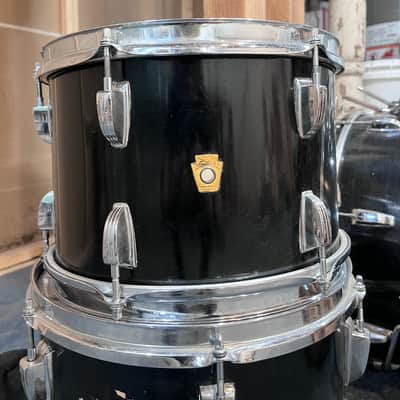 Ludwig No. 988 Downbeat Outfit 8x12 / 14x14 / 14x20" Drum Set with Keystone Badges 1968 - 1969 - Black Duco Lacquer image 5