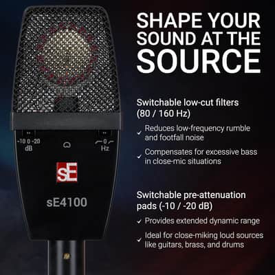 SE ELECTRONICS sE4100 Large Diaphragm Condenser Microphone with Gold Capsule, Cardioid Pickup Pattern, Pads & Low-Cut Filters & Shockmount - Professional Studio Recording Microphone (Matched Pair) image 6