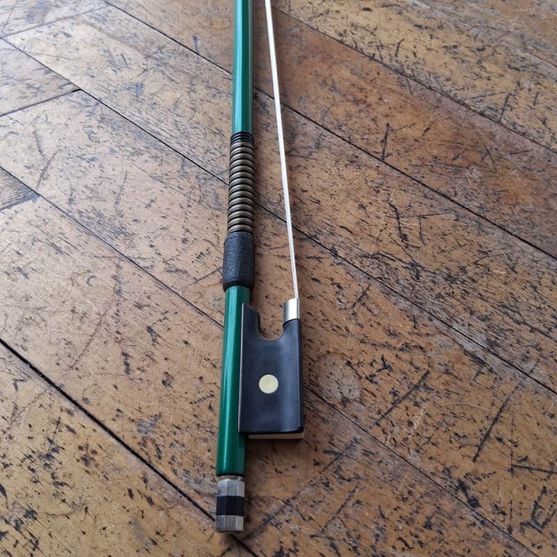 P&H 1/2 size violin bow- fiberglass w/ horsehair. Emerald green image 1