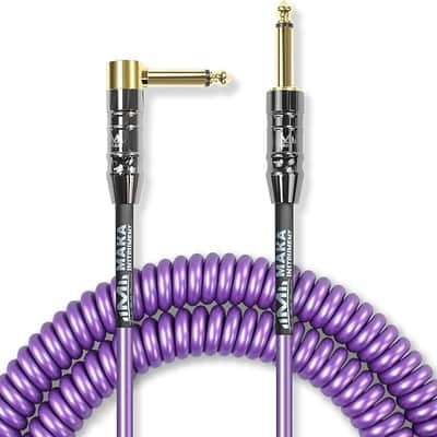 Premium Guitar Coil Cable 20 Feet, Instrument Coiled Curly Cord for Guitar Bass, 1/4 inch Right Angle to Straight, Purple image 1