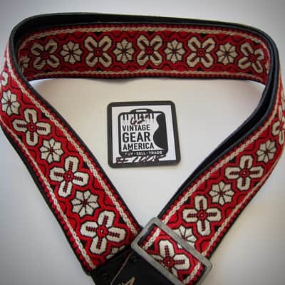ACE Guitar Strap Amacord Branded Genuine Vintage Part Circa-1960s-Red White & Black image 1
