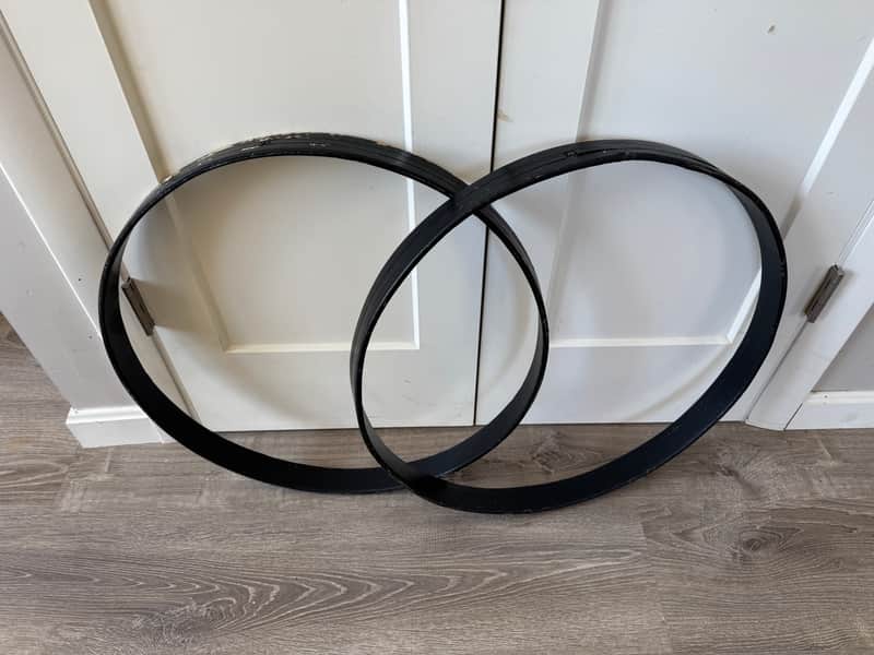 Ludwig 1970s Early 80s Era 22 Inch Bass Drum Hoops Pair Red Silk Under Black Paint image 1