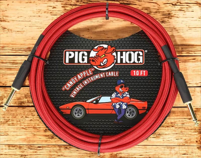 Lifetime Warranty! Pig Hog PCH10CA Candy Apple Red 1/4" / 1/4" Rt Angle Instrument Cable - 10' image 1