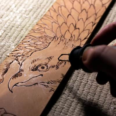 burnyblack custom guitar strap leather - osprey yellow image 1