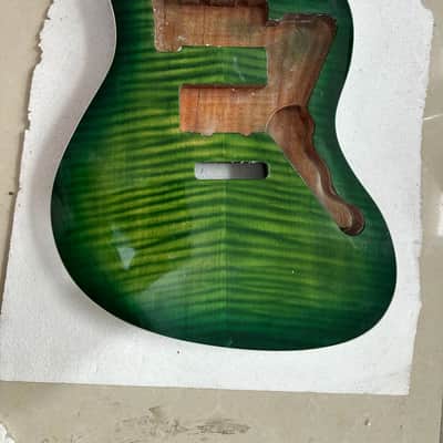 Mahogany Wood Green Burst Jazzmaster Style Guitar Body with Veneer Tiger Maple Top image 2