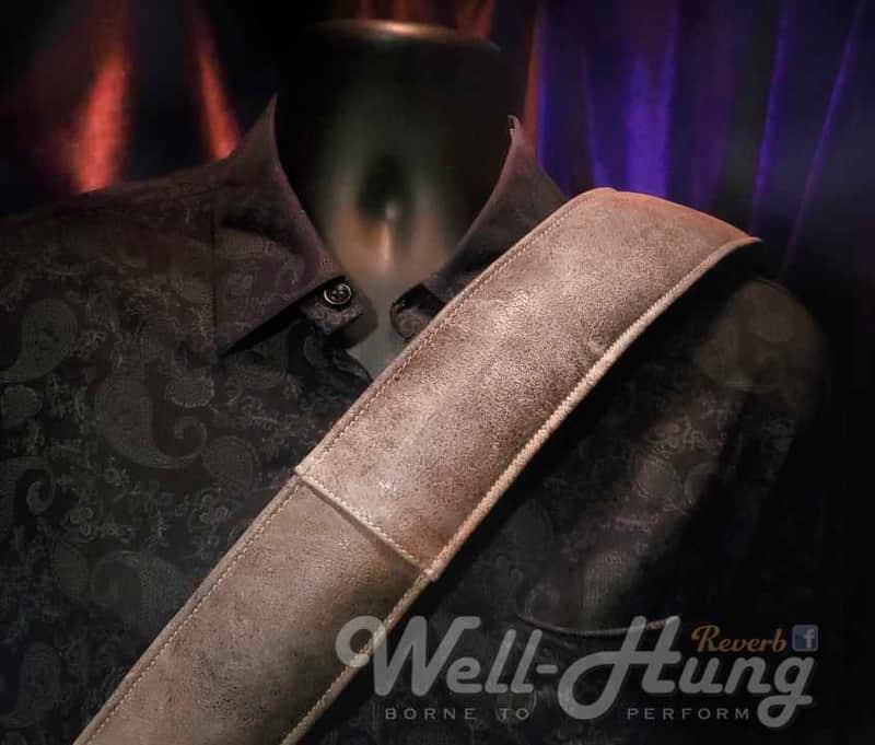Well-Hung "Drifter" - 3" wide padded leather guitar strap Distressed cowhide image 1