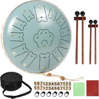 Bear Steel Tongue Drum 13 Inch 13 Note, Steel Drum with Mallets 2 Pairs, Carry Bag and Music Book, C Major Percussion Instruments, Hand Pan Drums for Adults and Kids (Moss Blue) image 1