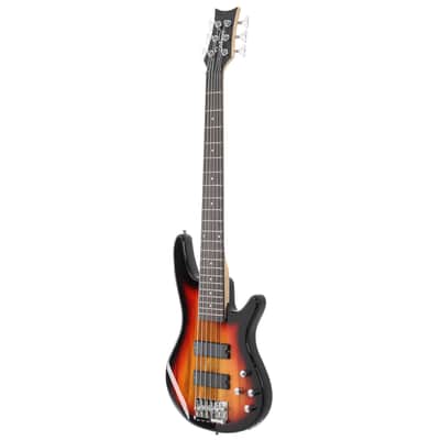 Glarry Full Size GIB 6 String H-H Pickup Electric Bass Guitar Bag Strap Pick Connector Wrench Tool 2020s - Sunset Color image 11