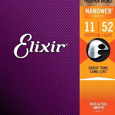 Elixir 16027 Nanoweb Phosphor Bronze Acoustic Guitar Strings - Custom Light (11-52) image 1