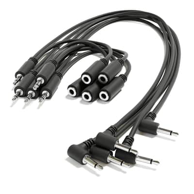 ExcelValley [Black | 10 cm - 3.94"] 5-Pack - Right Angle Hopscotch Mono Splitter Y Patch Cables TS 3.5mm 1/8" Eurorack Synth image 1