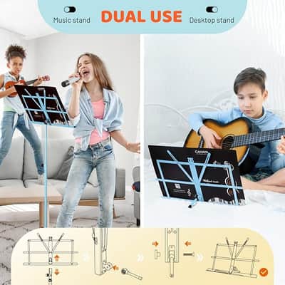 Folding Sheet Music Stand & Desktop Book Stand Lightweight Portable Adjustable with Carrying Bag, Metal Music Stand with Music Sheet Clip Holder Blue CY0204-3 image 3