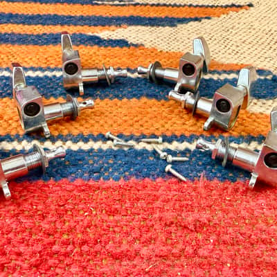 Vintage-Used Schaller 3 + 3 Guitar Tuners-Tuning Machines-Complete Set Chrome ~1980's image 3