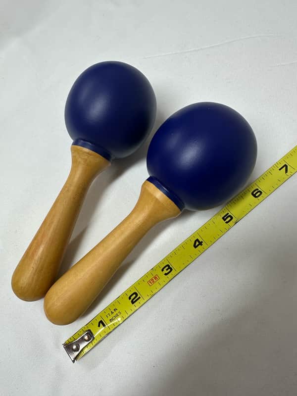 6" Mini Maracas, Wooden, 6" x 2", Mid-East MARB, Painted Blue - NEW image 1