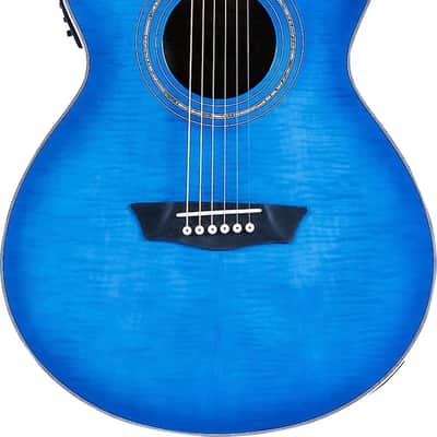 Washburn Festival EA15 Mini Jumbo Acoustic-Electric Guitar, Flame Maple Top, Transparent Blue image 2