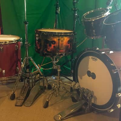 7x14 Oak Stave Snare by War Drums & Percussion - Skull wrap image 3
