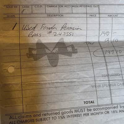 Fender Precision Bass 1968 ARTIST OWNED Ex David Coverdale White Snake, Ex Stealers Wheel, Ex Gonzalez Vintage 60s American USA P-Bass, sales receipt image 3