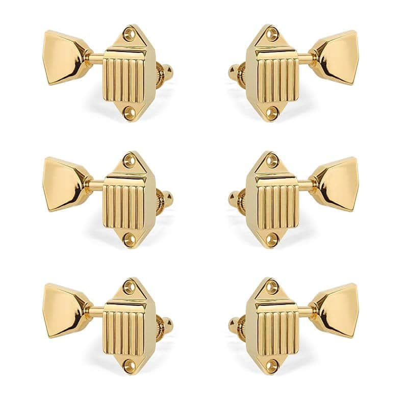 Kluson Waffleback Guitar Machines, 3L/3R, gold with metal knobs image 1