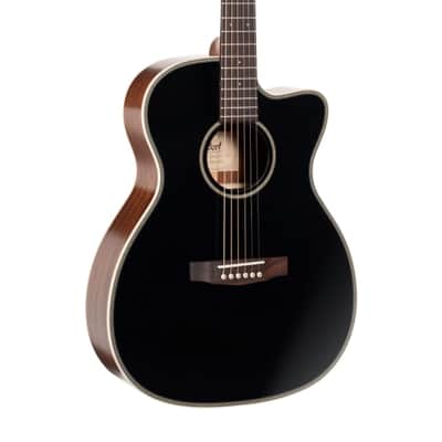Cort OC4BTSG Essence Series ES-OC4 OM Cutaway Acoustic Electric Guitar. Black Top Semi Gloss image 2