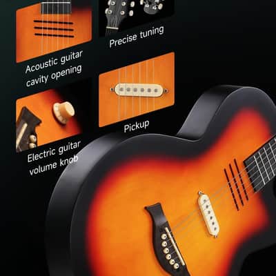 Acoustic Electric Guitar 39-Inch, Cutaway Guitar with Passive Pickup, Gig Bag, Strap, Picks, Tuner, and Capo, Dual Acoustic&Electric Modes, Sunburst image 2