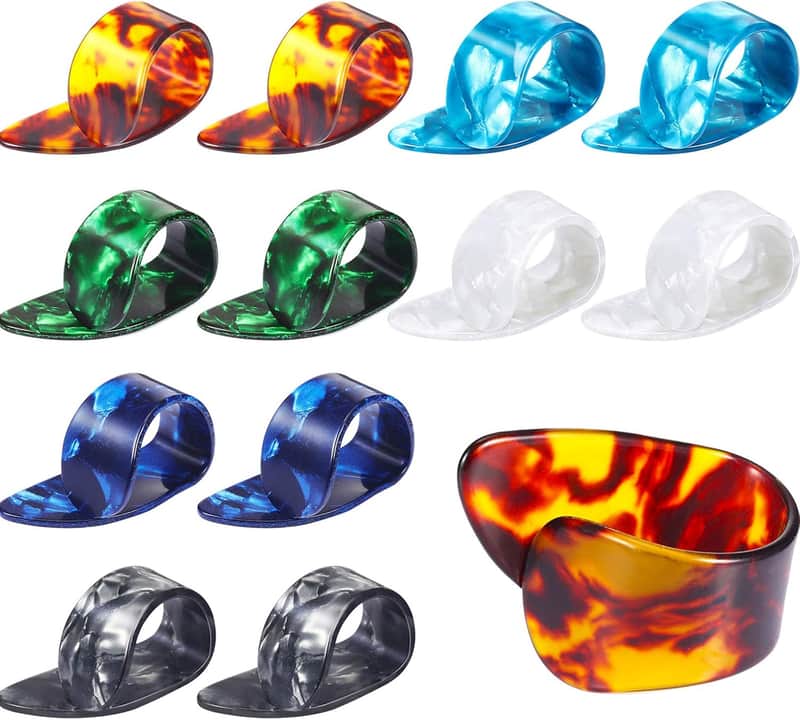 Medium, Flat Thumbpicks, Celluloid Guitar Thumb Finger Picks with Storage Box Case (12 Pieces, Thumb Picks) image 1