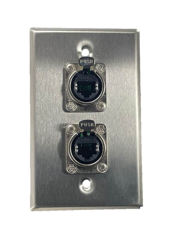 PROCRAFT SPL-2RJ45-SS 1 Gang Stainless Steel Wall Plate Loaded w/ 2) ProCraft RJ45 Feed/Pass Thru image 1
