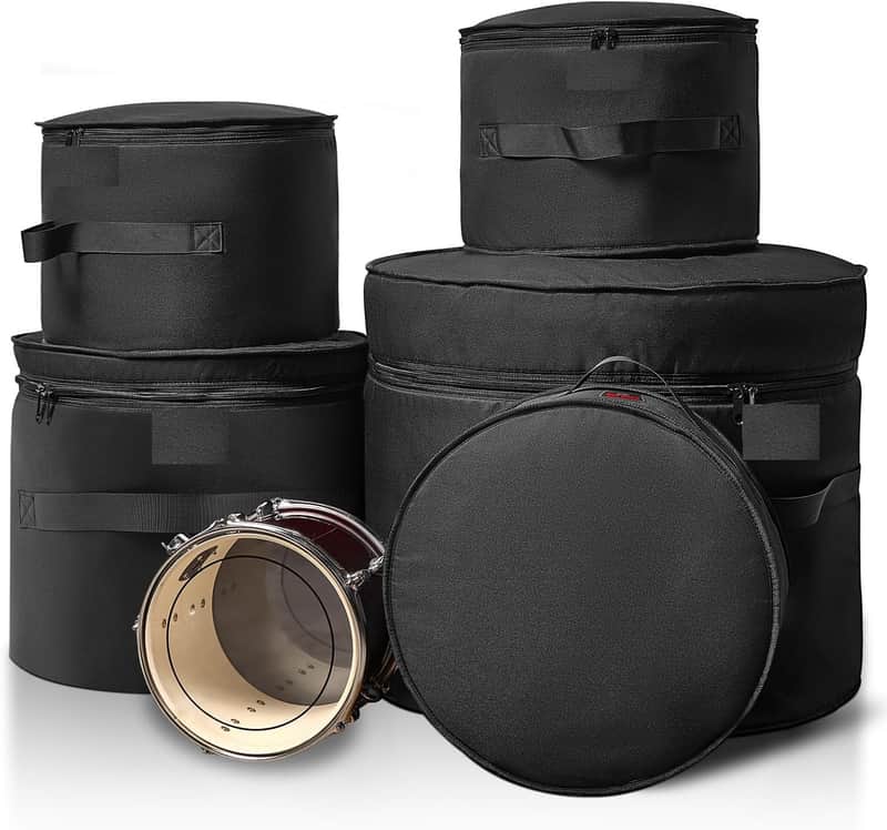 5-Piece Drum Case Set - Padded Drum Bags for 22" Kick, 12"/13"/16" Toms & 14" Snare | Lightweight Protective Covers for Drummers, Gig Transport, and Long-Term Storage image 1
