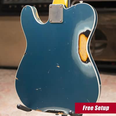 Nash T-63 Double Bound with Bigsby Electric Guitar - Ocean Turquoise Metallic over 2-Tone Burst with Hardshell Case image 2