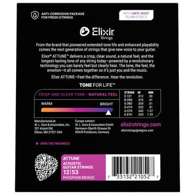 6 Sets! Elixir ATTUNE Phosphor Bronze Acoustic — 21052 Light 12-53 image 4
