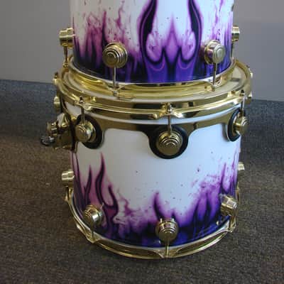 DW Drums Collector's Custom Ordered USA 6pc Drum Kit White & Purple Flames image 15