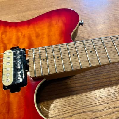 Sterling by Ernie Ball Music Man Axis AX50 Lava Burst Quilted Maple Top Electric Guitar Roasted Maple Neck Fingerboard AX50QM Whammy Tremolo Bar image 2