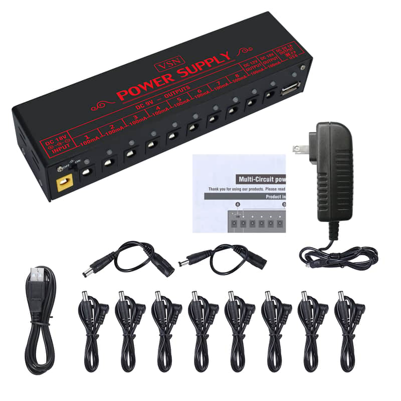 VSN PW-01 Guitar Pedal Power Supply 10 Isolated DC Output for 9V/12V/18V Short Circuit/Overcurrent image 1