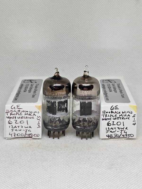 GE JAN 6201 Black Plate Triple Mica Well Matched (4.0%) Pair NOS 12AT7 E81CC ECC81 12AT7WA 12AT7WB 12AT7WC image 1