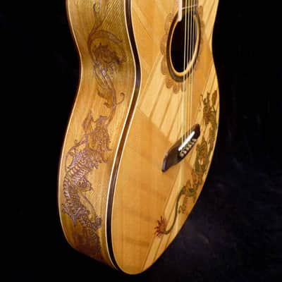 Blueberry Handmade Baritone Acoustic Guitar Dragon Motif image 9