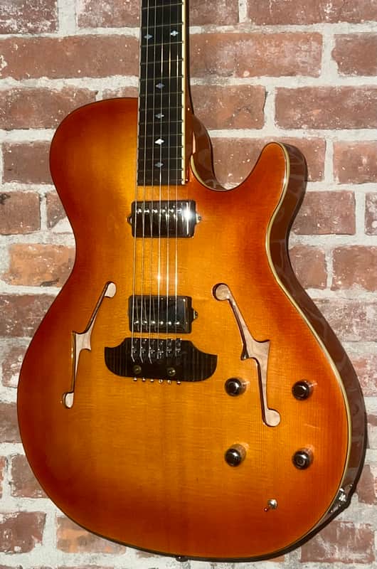 Rare 2002 Bunker BAT 375 Semi Hollow Cutaway Electric Guitar, Amberburst Finish   Pro Setup Includes very Nice Gibson Case ! image 1