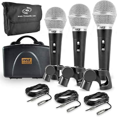3 Piece Professional Dynamic Microphone Kit Cardioid Unidirectional Vocal Handheld MIC with Hard Carry Case & Bag, Holder/Clip & 26ft XLR Audio Cable to 1/4'' Audio Connection, Black image 1