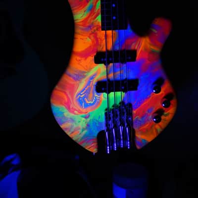 Unbranded Short Scale Headless Bass guitar - Matte UV Reactive Paint image 3