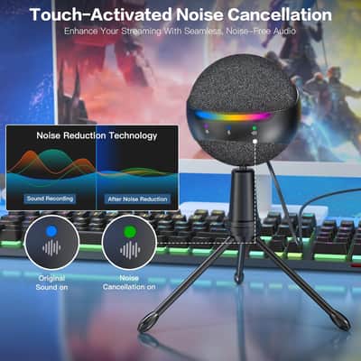 Podcast USB Microphone for PC/Mac/iPhone, Cardioid Condenser Mic with Noise Reduction, Tap-to-Mute, RGB Lighting, Zero Latency Monitoring, Volume Control for Gaming, Recording, YouTube image 3