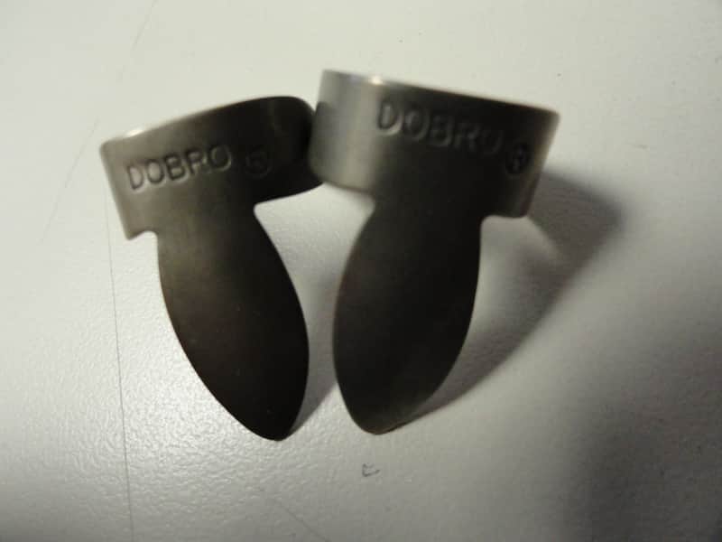 Vintage "Dobro" Branded Metal Fingerpicks 1930s - Dopyera Resonator Guitar Banjo image 1