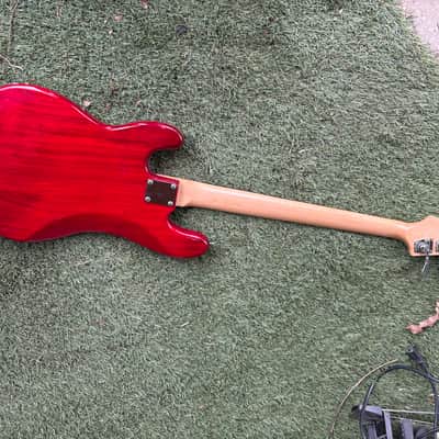 Standell Bass P/J style   Transparent Red Bird’s Beak Headstock *NOT A STANDEL * image 6