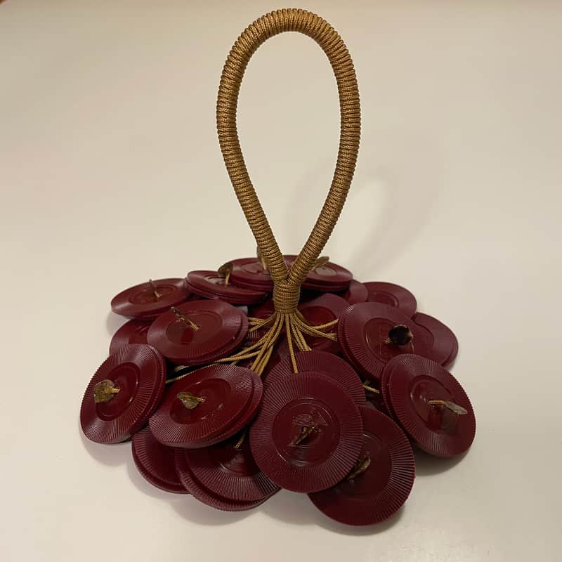 Upcycled Percussion - Poker Chip Hand Rattle / Shaker - Maroon & Gold image 1