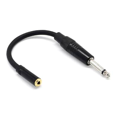 6.35Mm 1/4” Ts Male To 3.5Mm 1/8" Female Mono Audio Adapter Converter Cable - Black image 2