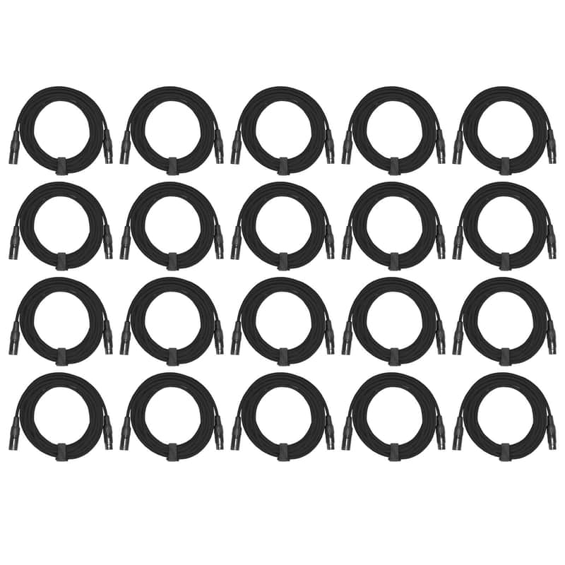 Pro Audio DJ 20' ft XLR Male to XLR Female Black Microphone Speaker Cables 20 Pk image 1