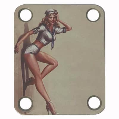 Custom Vintage Sailor Pinup Girl Guitar Graphic Color Image Neck Plate Fits Strat / Tele / Bass- USA MADE! image 2