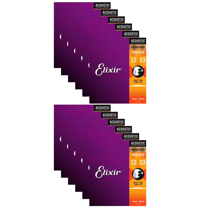Elixir 16052 Acoustic Phosphor Bronze Nano Light 12-53 (12 Pack Bundle) image 1