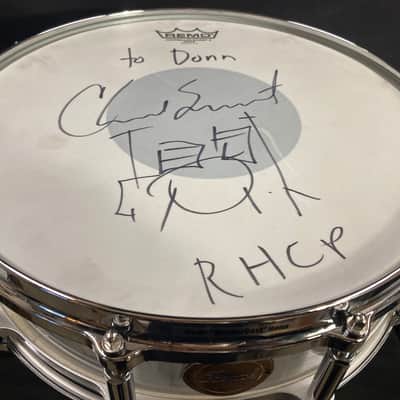 Chad Smith's Pearl 14x5" Custom Red Hot Chili Peppers Logo, 2011 World Tour Snare Drum. Clear Acrylic, With SIGNED HEAD! image 8