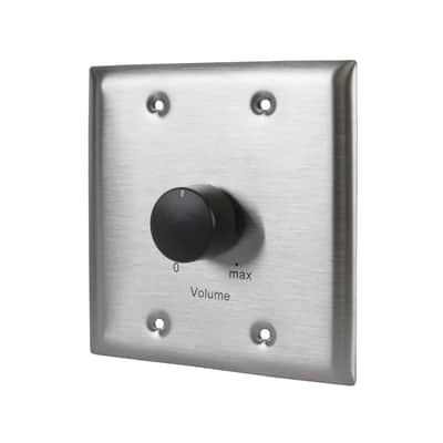 Lowell 150LVCS Stereo Autoformer Attenuator for Use with 70V Speaker Line; 150-Watt Power Rating; Rotary Dial; 2-Gang Standard Wall Plate; Stainless Steel Finish image 1