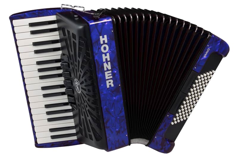 Hohner Bravo III 72 Piano Accordion w/ Gig Bag & Straps in Pearl Dark Blue BR72BLUE image 1